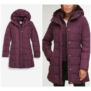 Women’s Quilted Hooded Coat - Plum